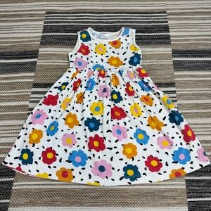 Hanna Andersson Girls Floral Print Sleeveless Dress White Colorful Size 6-7